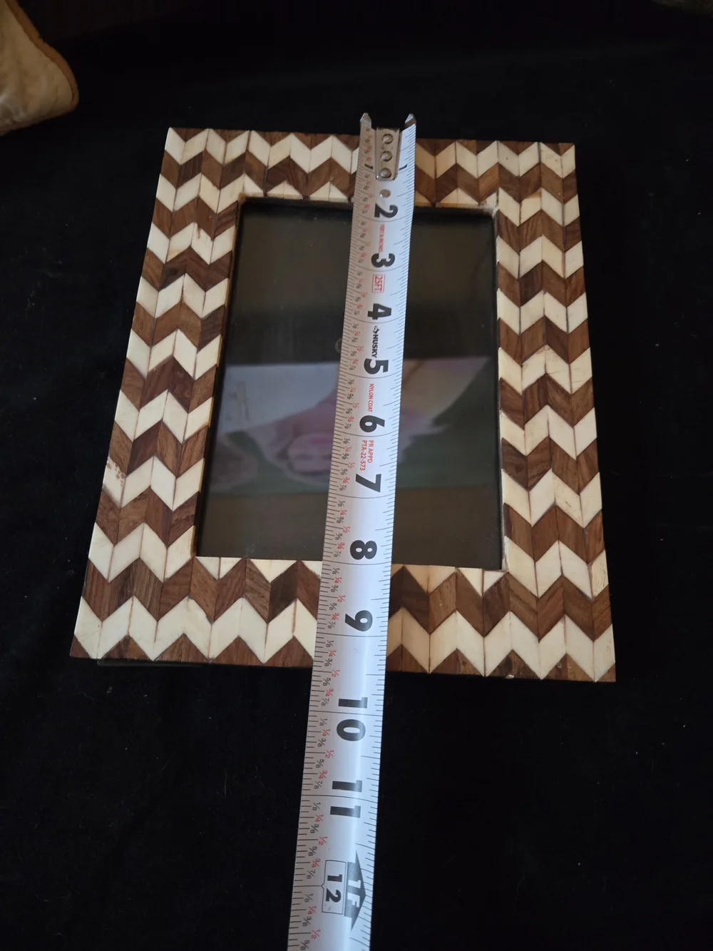 5x7 Wood Chevron Photo Frame - Brown & White Inlay Glass